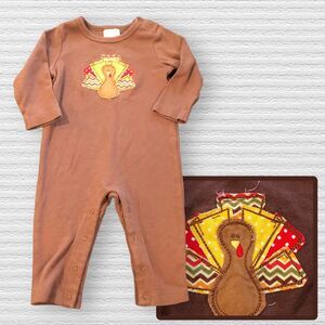Turkey Appliqué Romper 3/6 months Long Sleeve Thanksgiving Fall